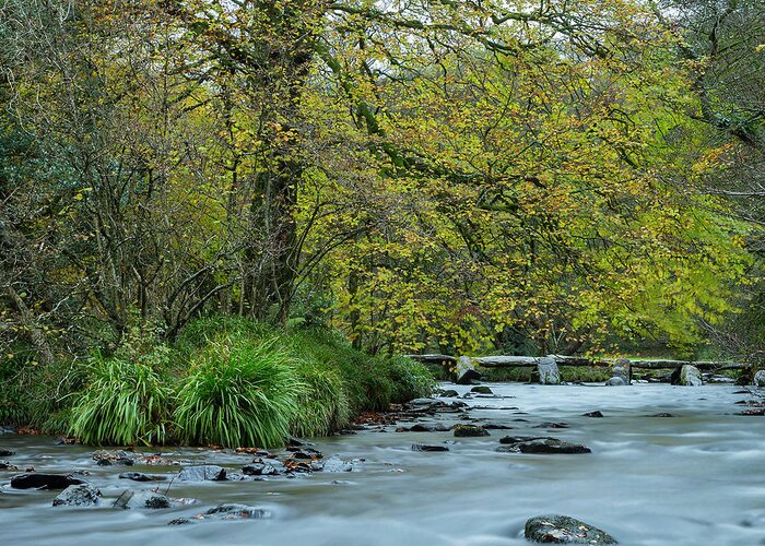 Tarr Steps Greeting Card featuring the photograph Tarr Steps Clapper Bridge by Andy Myatt