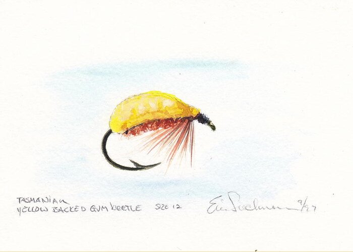 Beetle Fishing Fly Greeting Card featuring the painting Tasmanian Yellow Backed Gum Beetle by Eric Suchman