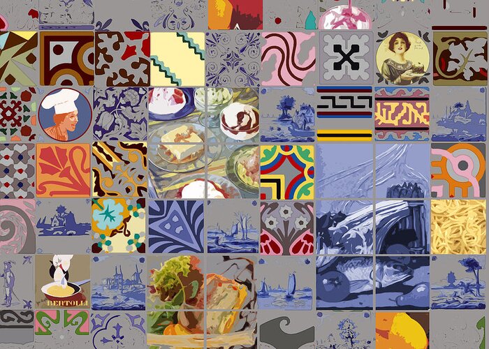 Kitchen Greeting Card featuring the digital art Tasty Tiles by Alfred Degens