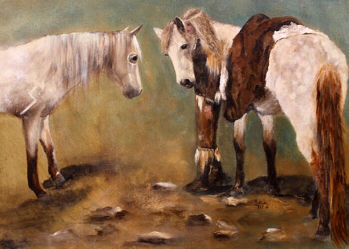 Horses Greeting Card featuring the painting Tatanka Star Pony and the Spirit of Unbridled Love by Barbie Batson