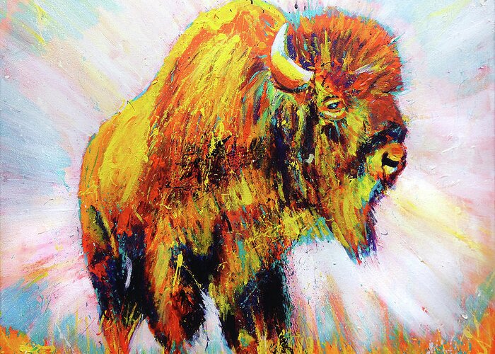 Bison Greeting Card featuring the painting Tatanka by Steve Gamba