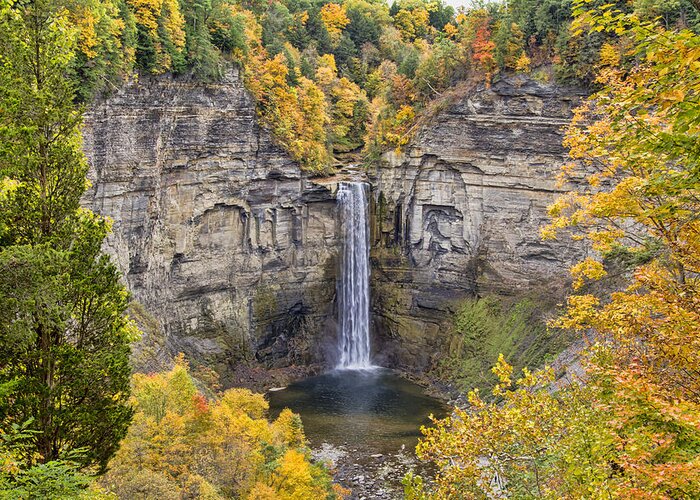 Waterfall Greeting Card featuring the photograph Taughannock Falls by Cathy Kovarik