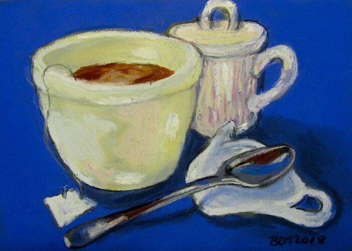 A Nice Warm Cup-a On A Cold Winter Day. Soothing Me Over My Cold. Greeting Card featuring the pastel Tea for Me by Barbara O'Toole
