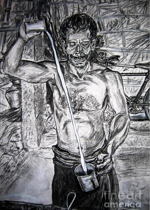 Charcoal Drawing Greeting Card featuring the drawing 'Tea Kade'...Chai Shop by Murali