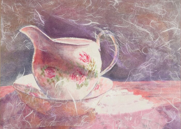 Cup Greeting Card featuring the painting Tea Time by Miki Sion