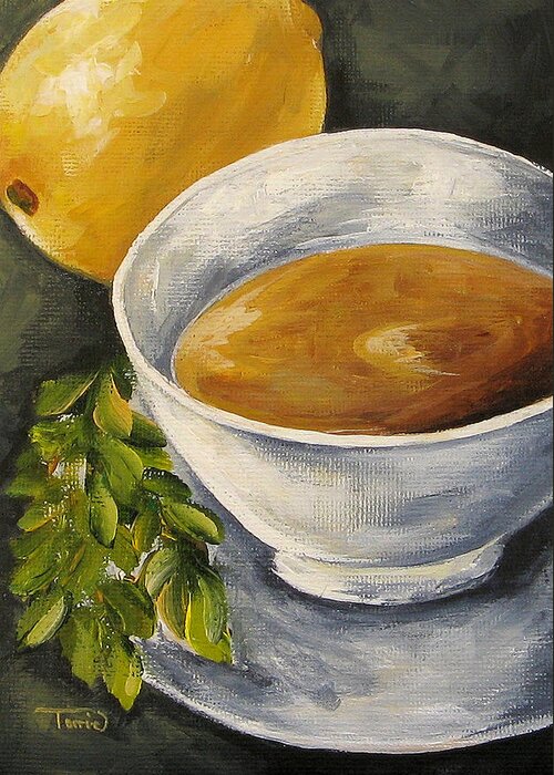 Mint Greeting Card featuring the painting Tea with Mint and Lemon by Torrie Smiley