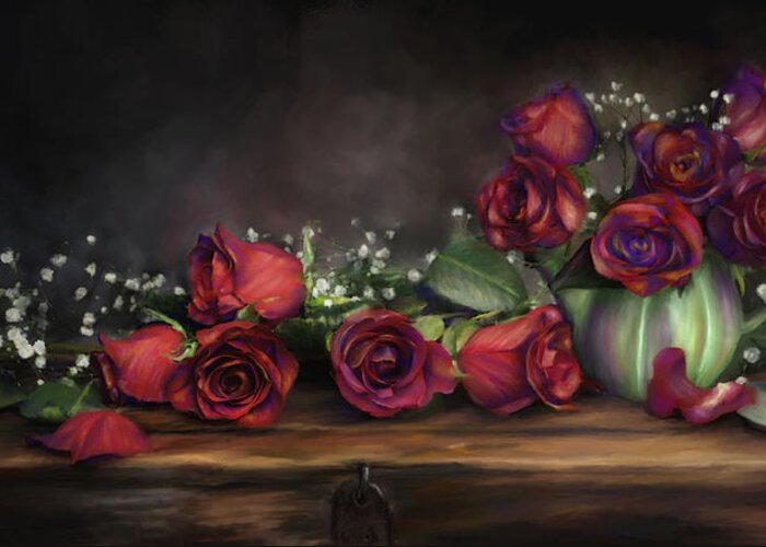 Digital Painting Greeting Card featuring the digital art Teapot Roses by Susan Kinney