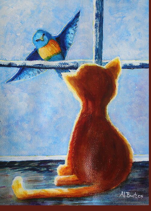 Cat Greeting Card featuring the painting Teasing Cat by April Burton