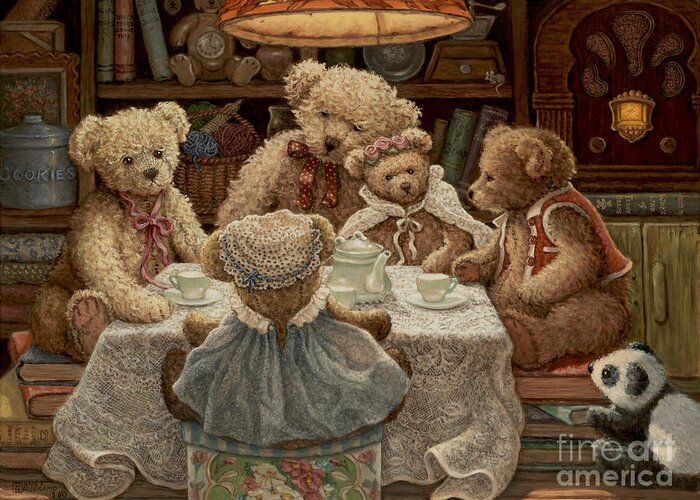 Americana Greeting Card featuring the painting Teddy Bear Tea Party by Janet Kruskamp
