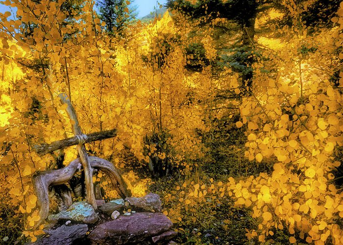 Cross Greeting Card featuring the photograph Telluride Spirituality - Colorado - Autumn Aspens by Jason Politte