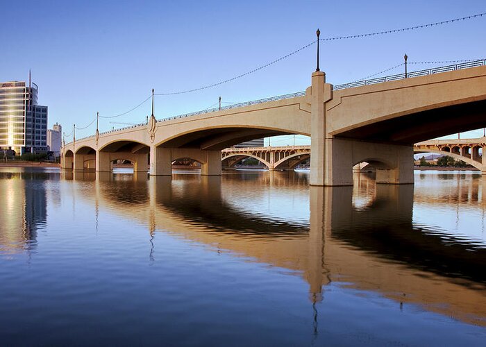 Phoenix Greeting Card featuring the photograph Tempe Town Lake Reflections by Dave Dilli
