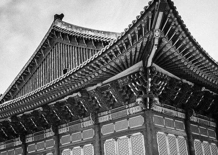 Blackandwhiteisworththefight Greeting Card featuring the photograph Temple In South Korea by Aleck Cartwright