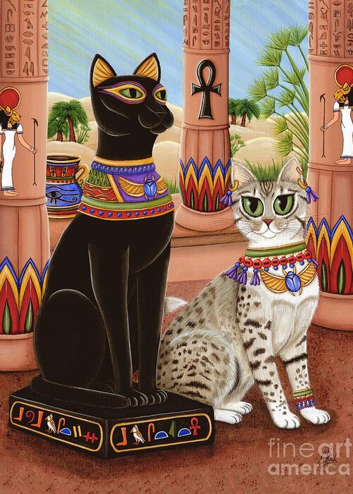 Temple Bastet Greeting Card featuring the painting Temple of Bastet - Bast Goddess Cat by Carrie Hawks