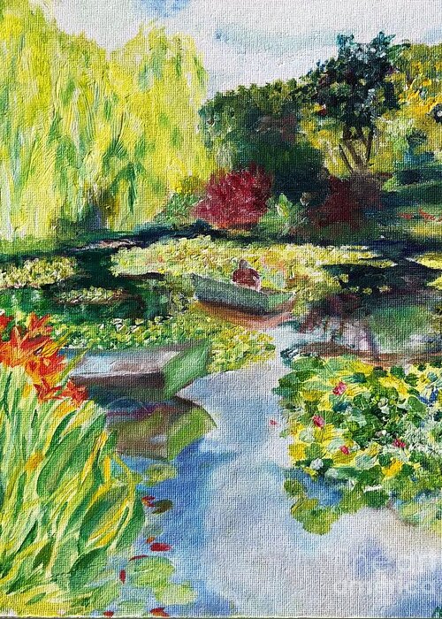 Giverney Greeting Card featuring the painting Tending the Pond by Kate Conaboy