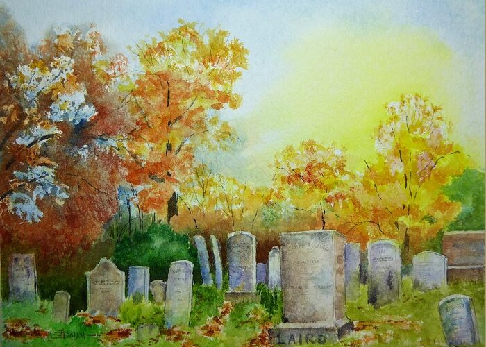 Watercolor Greeting Card featuring the painting Tennant Cemetery New Jersey by Pat Dolan