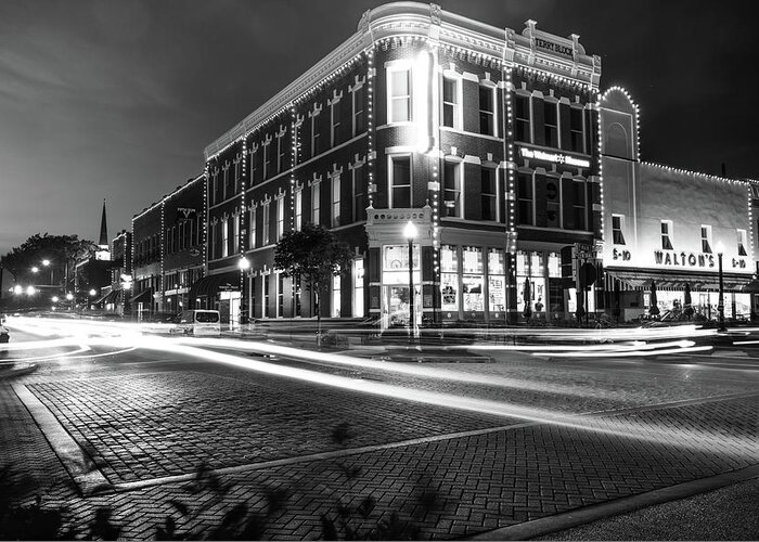 America Greeting Card featuring the photograph Terry Block Building - Bentonville Arkansas Skyline - Black and White by Gregory Ballos