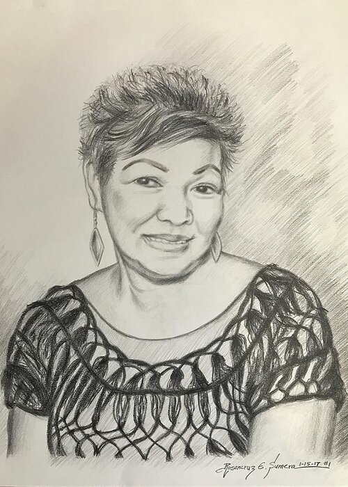 Pencil Drawing; Portrait Pencil Sketch; Portrait; Portrait Drawing Greeting Card featuring the drawing Tessie Guinto by Rosencruz Sumera