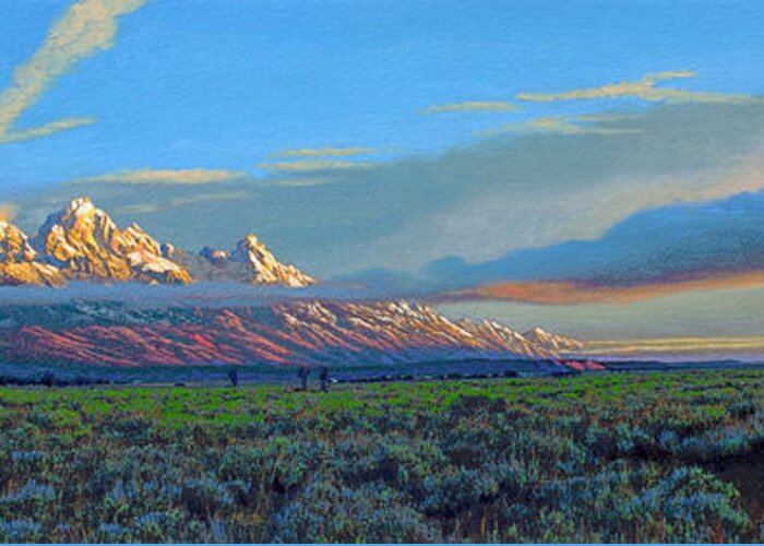 Teton Mountains Greeting Card featuring the painting Teton Morning by Paul Krapf