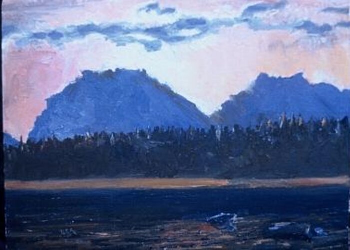 Sunset On Jackson Lake At Jackson Hole Greeting Card featuring the painting Teton Sunset by Bryan Alexander