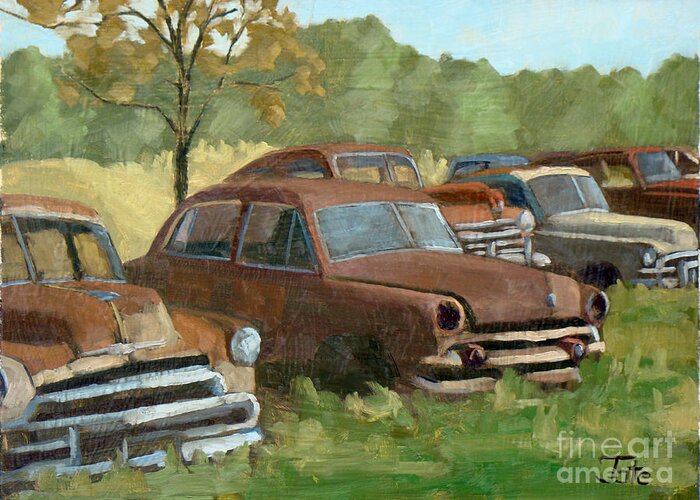 Old Cars Greeting Card featuring the painting Texas gentlemen by Tate Hamilton