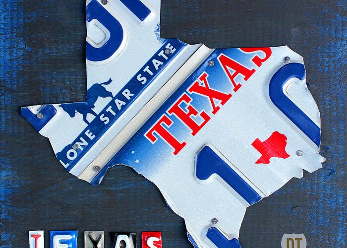 Texas Greeting Card featuring the mixed media Texas License Plate Map by Design Turnpike