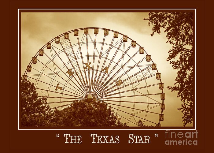 Texas Star Ferris Wheel Greeting Card featuring the photograph Texas Star in Gold by Imagery by Charly