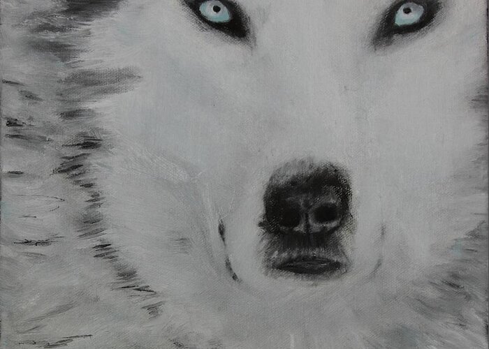 Wolfs Greeting Card featuring the painting The Stare by Neslihan Ergul Colley