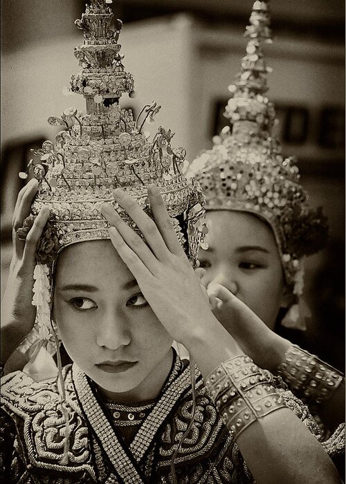 Thai Dance Greeting Card featuring the photograph Thai Dancers Preparing by Robert Ullmann