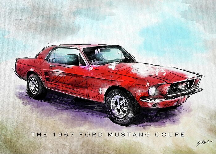 Mustang Car Greeting Card featuring the digital art The 1967 Ford Mustang Coupe by Gary Bodnar