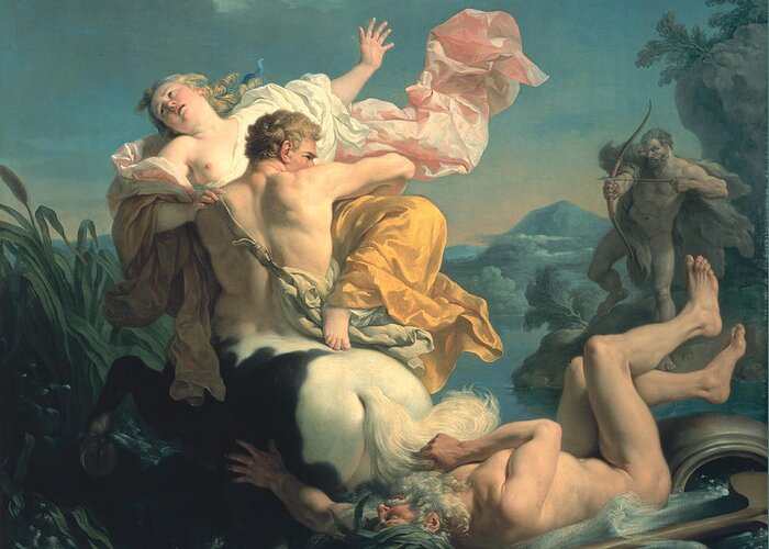 The Greeting Card featuring the painting The Abduction of Deianeira by the Centaur Nessus by Louis Jean Francois Lagrenee
