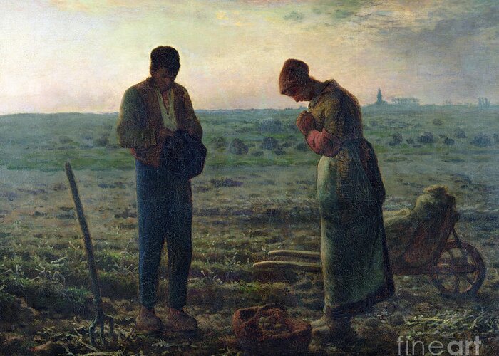 The Greeting Card featuring the painting The Angelus by Jean-Francois Millet