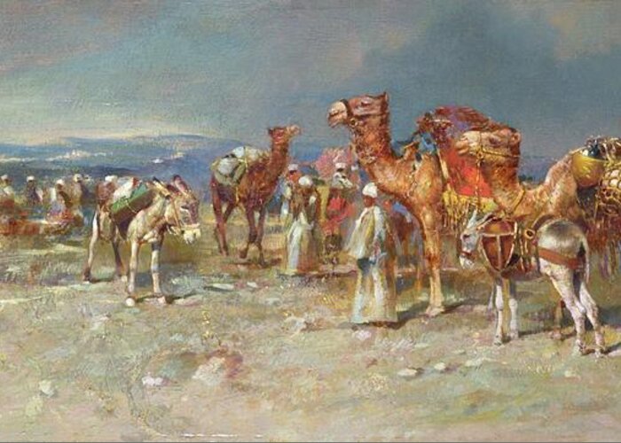 The Greeting Card featuring the painting The Arab Caravan  by Italian School