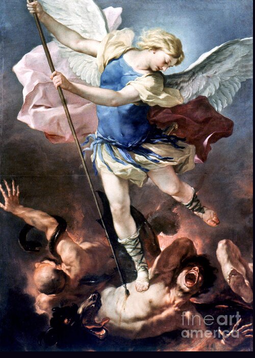 Aod Greeting Card featuring the painting The Archangel Michael by Luca Giordano