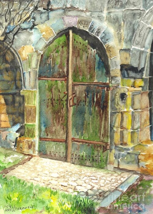 Monastery Greeting Card featuring the painting The Archways of Bandouille 12th Century Monastery Sevres France by Carol Wisniewski