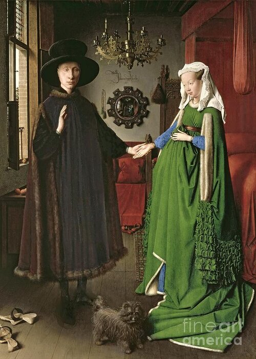 Jan Van Eyck Greeting Card featuring the painting The Arnolfini Marriage by Jan van Eyck