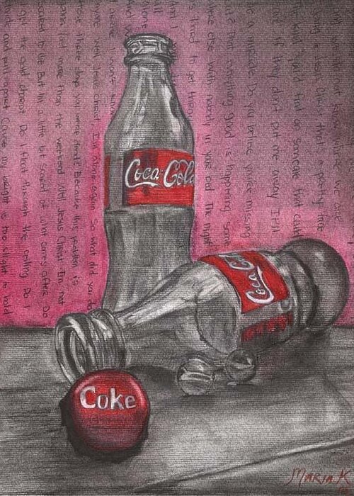 Coca Cola Bottles Still Life Greeting Card featuring the pastel The art of COCA COLA by Maria Kobalyan