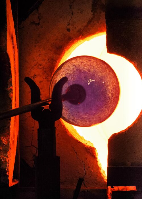 Glass Blowing Greeting Card featuring the photograph THE ART of MAKING GLASS by Karen Wiles