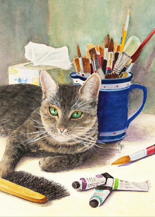 Cat Greeting Card featuring the painting The Artiste by Karen Fleschler