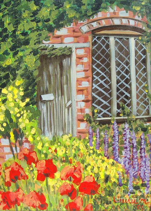 Windows Greeting Card featuring the painting The Artist's Cottage by Laurie Morgan