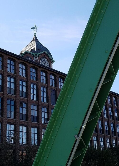 Duck Bridge Greeting Card featuring the photograph The Ayer Mill and Clock Tower by Mary Capriole