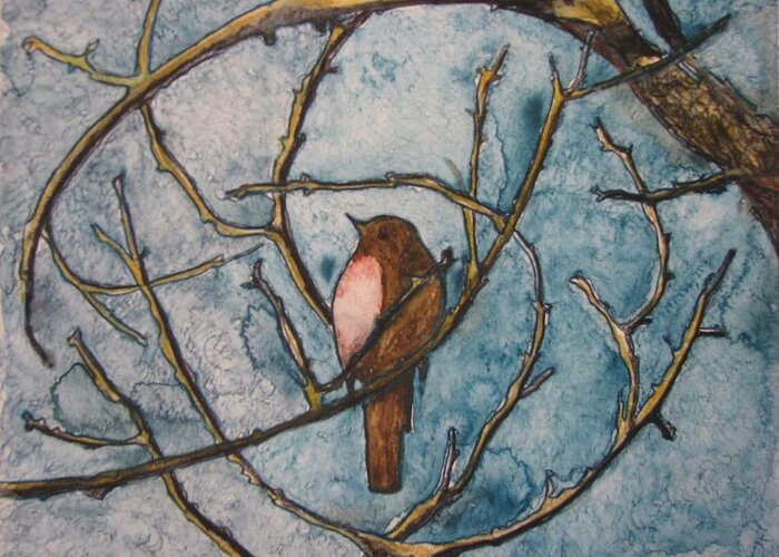 Robin Greeting Card featuring the painting The Baby Robin by Patricia Arroyo