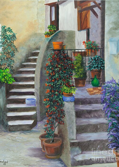 Italy Street Painting Greeting Card featuring the painting The Back Stairs by Charlotte Blanchard