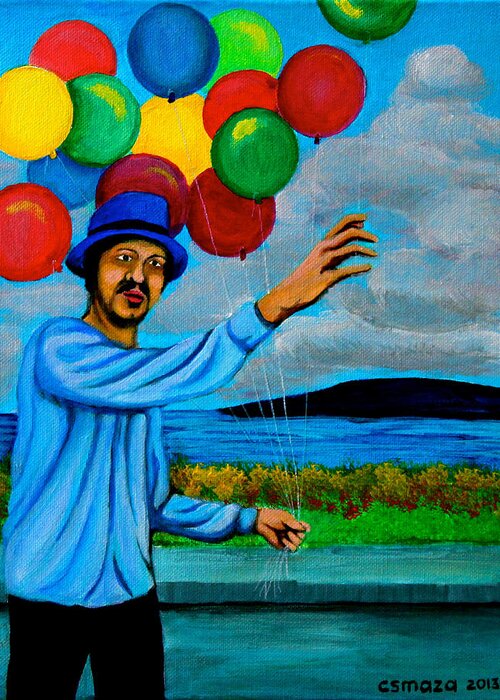 Balloon Greeting Card featuring the painting The Balloon Vendor by Cyril Maza