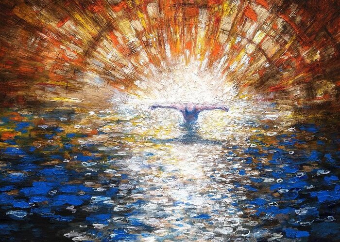 Sunset Greeting Card featuring the painting The Baptism of the Christ II by Daniel Bonnell