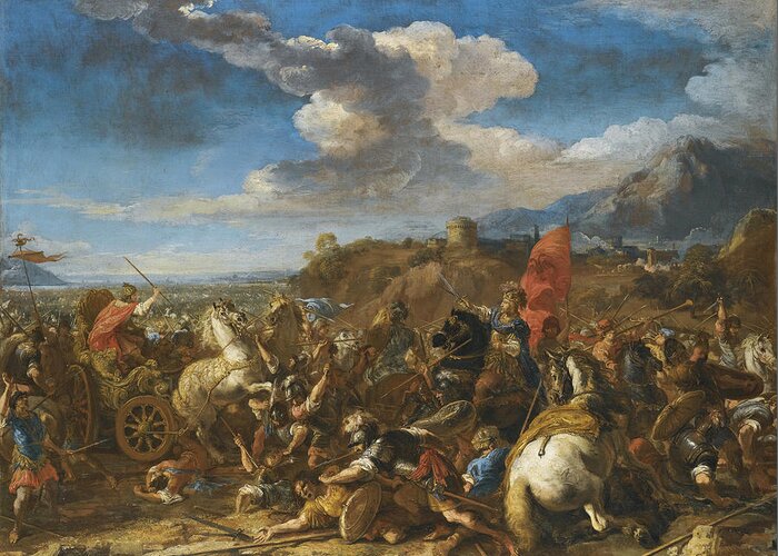 Jacques Courtois Greeting Card featuring the painting The Battle of Issus. Alexander the Great's Army defeats Darius and the Persians by Jacques Courtois