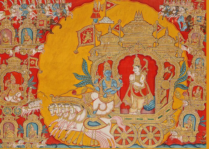 Kurukshetra Greeting Card featuring the painting The Battle of Kurukshetra by Indian School