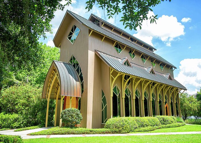 The Baughman Center # University Of Florida # Lake Alice ## Tree Canopy # Peaceful Scenery # University Of Florida Campus # Lake # Architecture # Landscapes # The Bat House #gainesville Florida # Greeting Card featuring the photograph The Baughman center by Louis Ferreira