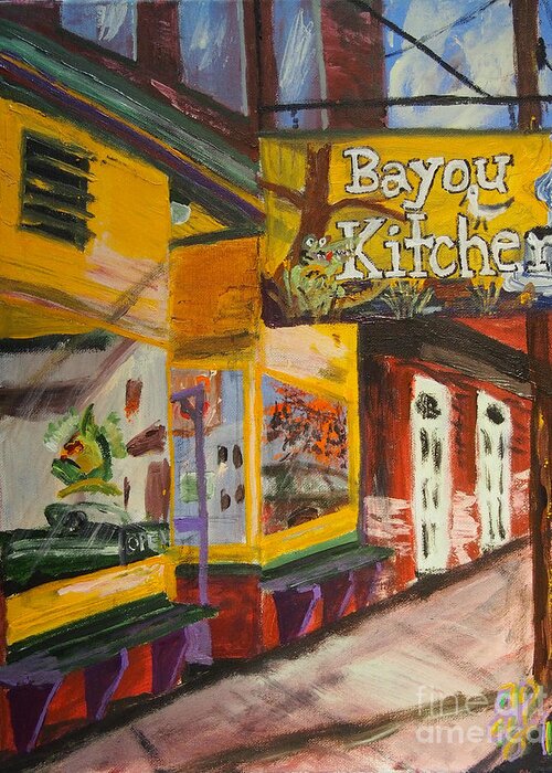 #americana #shopfronts #portland Greeting Card featuring the painting The Bayou Kitchen by Francois Lamothe