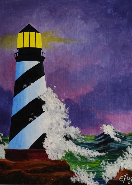 Lighthouse Greeting Card featuring the painting The Beacon by Emily Page