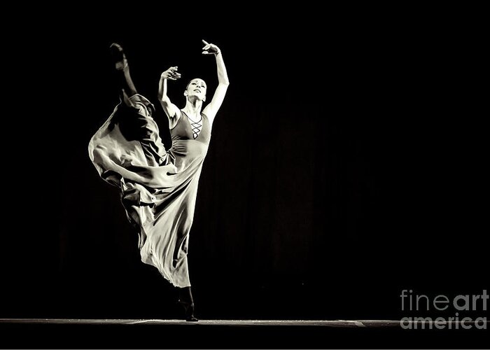 Ballet Greeting Card featuring the photograph The beautiful ballerina dancing in long dress by Dimitar Hristov